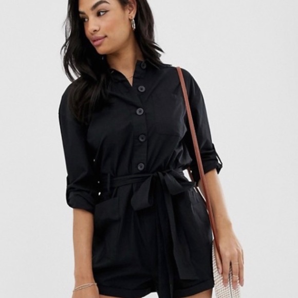 ASOS Tie Waist Button Down Boiler Romper - Picture 1 of 6